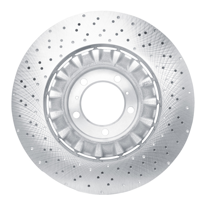 Porsche 911 Brake Rotor (1) - Front Right - R1 Concepts - Drilled Carbon Alloy GeoMET - `15-`17